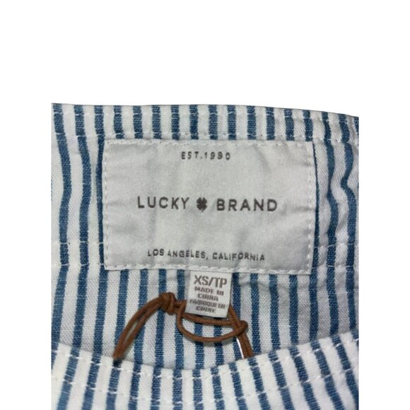 Lucky Brand Blouse Womens XS NEW Blue Striped 7W14370 Cotton/Linen Popover Shirt - Picture 12 of 14